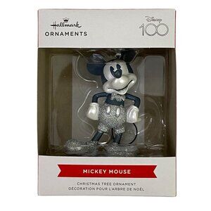 Hallmark Disney 100 Mickey Mouse Silver Glitter Christmas Tree Ornament